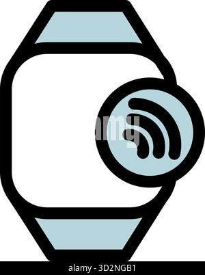 This modern icon depicts a smartwatch with a wireless payment symbol- ideal for apps and websites related to mobile banking and contactless payments. Stock Vector