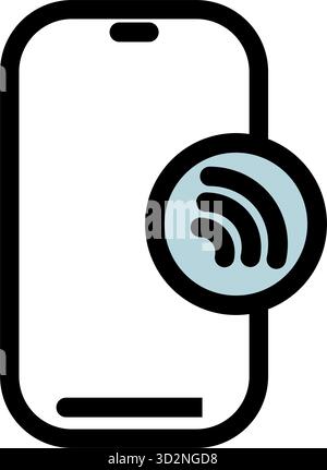 This vector icon depicts a smartphone with a wireless signal- symbolizing contactless mobile payments or smart banking. Ideal for apps and websites re Stock Vector