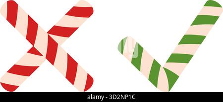 Yes and No candy canes icons. Hand drawn trendy flat style isolated on transparent background. Vector illustration Stock Vector