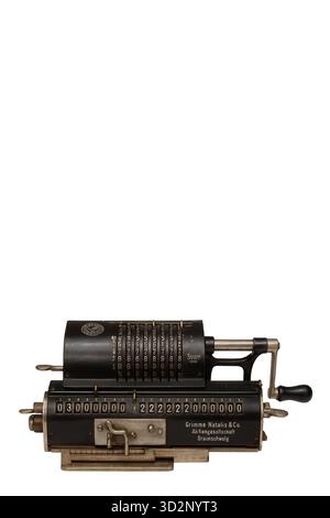 Old counting machine, arithmometer. Isolated on white background Stock ...