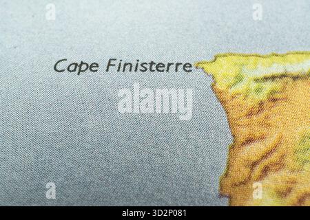 Image shows Cape Finisterre, a rugged coastal area at northwestern Spain, historically marking the end of known world a Stock Photo