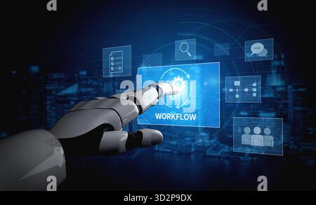 AI streamlines business workflows by automating repetitive tasks, enhancing team coordination, and optimizing structured processes for greater operati Stock Photo