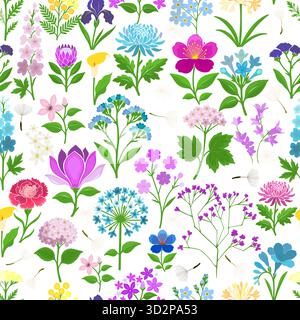 Blooming Meadow Boho Seamless Pattern. Ditsy Print. Wildflowers Vintage Background. Simple Different Small Flowers. Millefleurs Liberty Style Floral Stock Vector