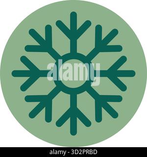 Flat Green Round Snow Flake Label Stock Vector