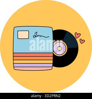 Groovy Retro Vinyl Box Sticker Label Stock Vector