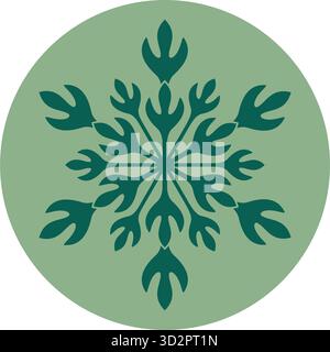 Green Winter Snow Flake Circle Label Stock Vector