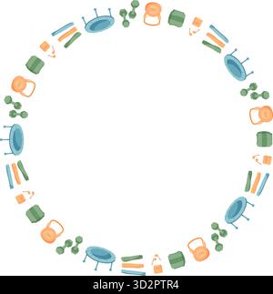 Flat Round Fitness Pattern Frame Stock Vector