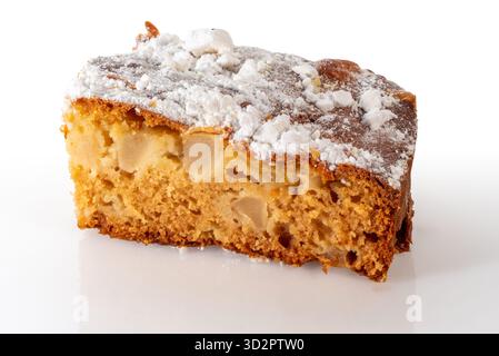 Slice of apple pie with powdered sugar isolated on white background with clipping path included Stock Photo
