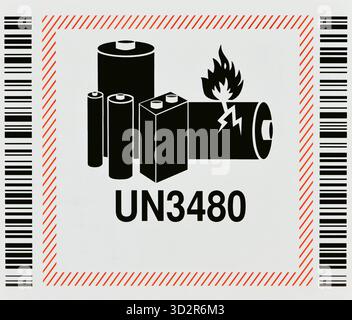 UN 3480 lithium-ion battery shipping warning label. For Lithium fire ...