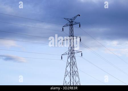 High voltage electric tower on sky background Stock Photo