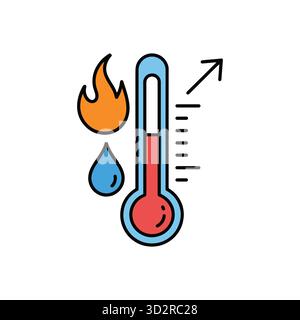 Rising temperature thermometer with fire and drop for global warming concept Stock Vector