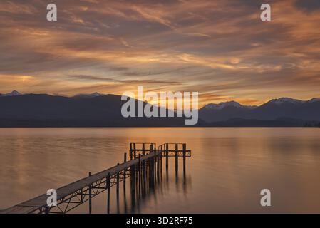 Sunset over the Jetty at Te Anau, South Island, New Zealand Stock Photo
