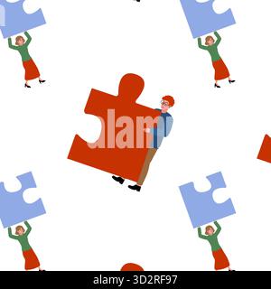 People working together to solve a puzzle in a creative and vibrant setting Stock Vector