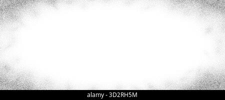 Stippled sand grain gradient texture. Fading sprayed dot frame background. Grunge dotted noise pattern wallpaper with zoom effect. Radial border overlay. Vector vignette grainy halfton patern backdrop Stock Vector