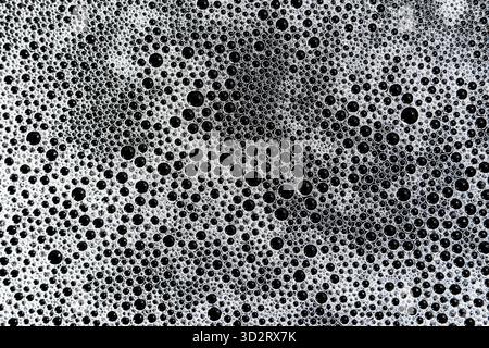 Captivating abstract macro photography showcases intricate foam bubbles, creating delicate texture and pattern across dynamic liquid surface. Frothy s Stock Photo