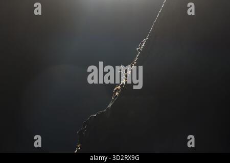 Delicate minimalist thread in bright light, mysterious dark macro abstract Stock Photo