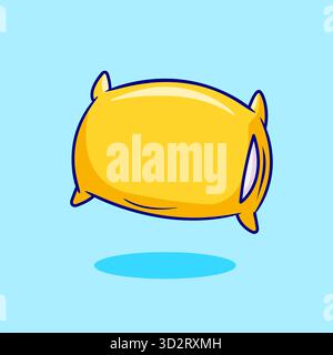 Cozy Yellow Pillow Floating on a Blue Background Vector Illustration Cartoon Design Stock Vector