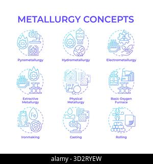 Metallurgy blue gradient concept icons Stock Vector