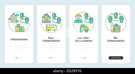 Types of urbanization onboarding mobile app screen Stock Vector