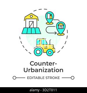 Counterurbanization multi color concept icon Stock Vector