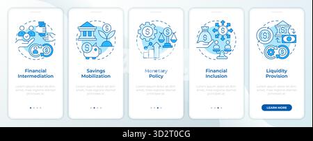 Financial system main functions blue onboarding mobile app screen Stock Vector