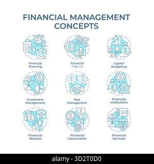 Financial management soft blue concept icons Stock Vector
