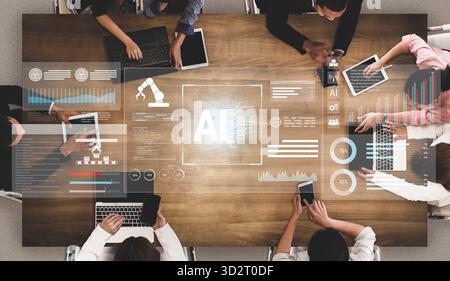 Artificial intelligence improves industrial automation, optimizing data analytics, precision robotics, and smart factory operations to enhance perform Stock Photo