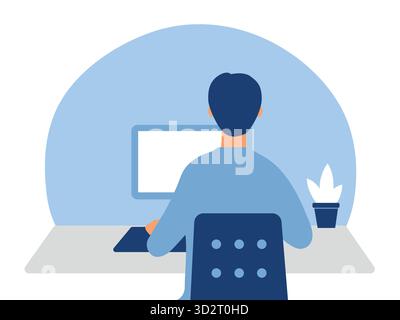Man working on computer in home. Stock Vector