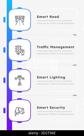 Smart traffic management infographic blue gradient squares Stock Vector