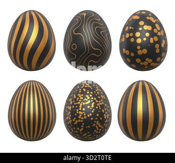 Elegant black eggs with gold patterns, isolated on white transparent background. Concept of luxury, elegance, and opulence Stock Photo