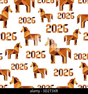 Geometric horse pattern with numbers 2026 in seamless design, suitable for background or decor vector Stock Vector