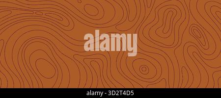 Topographic Landscape Texture with Brown Colors. Abstract Geographic Map with Wavy Contour Lines and Mountain Relief Grid. Stock Vector
