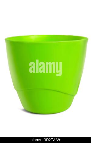 Green plastic empty flower pot isolated on white background Stock Photo