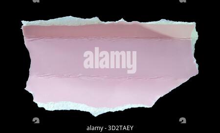 Isolated horizontal rectangular strip of light pink cardboard paper. Piece features rough, torn edges on all sides giving it distinctive distressed an Stock Photo