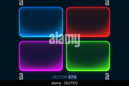 Vibrant neon glowing frames with rounded corners on a dark background. A modern design element. Vector illustration Stock Vector
