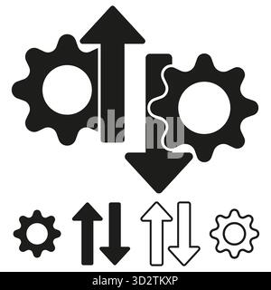 Settings arrows change. Gear mechanism symbol. Transfer process Vector. Up down exchange concept. EPS 10. Stock Vector