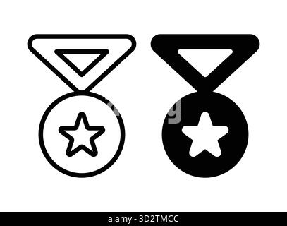 This image features outline and filled medal icons, each adorned with a star symbol, representing achievement and recognition in various contexts. Per Stock Vector