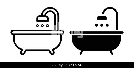 This graphic features a minimalist outline of a bathtub with a shower. It showcases simple design elements in contrasting colors, ideal for modern dec Stock Vector
