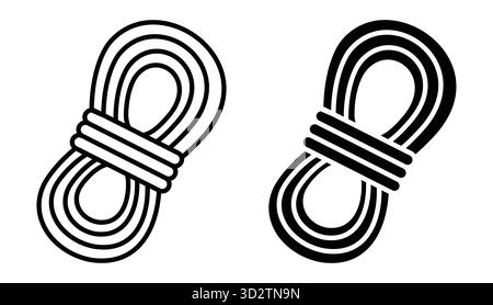 This image features two distinct styles of coiled rope rendered in black and white line art. Ideal for designs related to outdoor adventure, climbing Stock Vector
