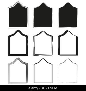 Black outline tags. Silhouette shape set. Label collection element. Vector packaging icons. EPS 10. Stock Vector