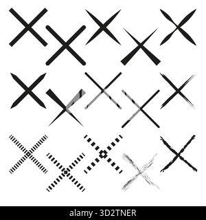 Cross mark pattern. Incorrect rejected Vector signs. Black line elements. Geometric collection shapes. EPS 10. Stock Vector