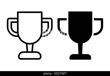 Set of black and white trophy icons representing achievement and competition. Ideal for designs related to awards, recognition, and motivational theme Stock Vector