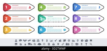 Infographic design business concept vector illustration with 9 steps or options or processes represent work flow or diagram or web button banner Stock Vector