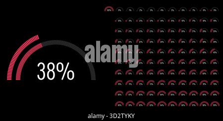 Set of semicircle percentage progress bar diagrams meters from 0 to 100 ready-to-use for web design, user interface UI or infographic - indicator with Stock Vector