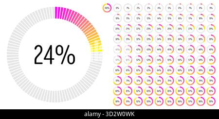 Set of circle percentage progress bar diagrams meters from 0 to 100 ready-to-use for web design, user interface UI or infographic - indicator with gra Stock Vector