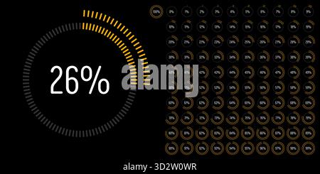 Set of circle percentage progress bar diagrams meters from 0 to 100 ready-to-use for web design, user interface UI or infographic - indicator with yel Stock Vector