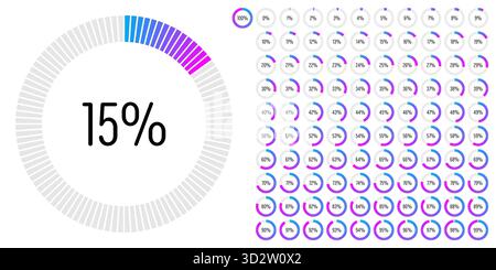 Set of circle percentage progress bar diagrams meters from 0 to 100 ready-to-use for web design, user interface UI or infographic - indicator with gra Stock Vector