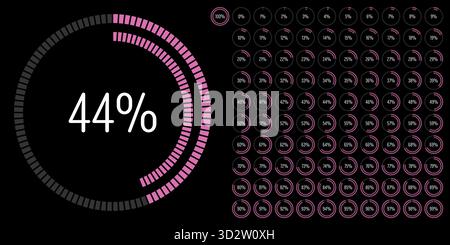 Set of circle percentage progress bar diagrams meters from 0 to 100 ready-to-use for web design, user interface UI or infographic - indicator with pin Stock Vector