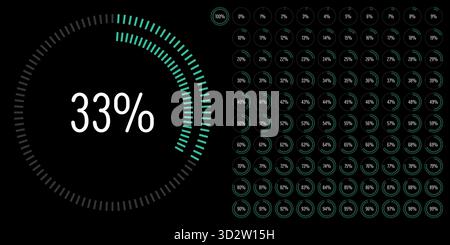 Set of circle percentage progress bar diagrams meters from 0 to 100 ready-to-use for web design, user interface UI or infographic - indicator with gre Stock Vector