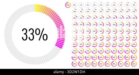 Set of circle percentage progress bar diagrams meters from 0 to 100 ready-to-use for web design, user interface UI or infographic - indicator with gra Stock Vector